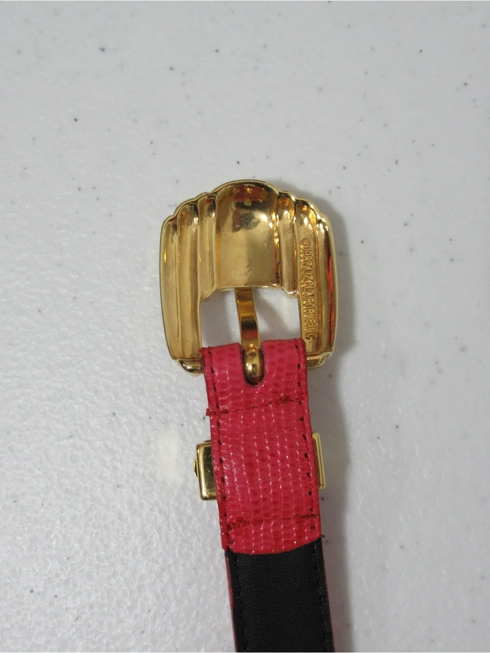 Vintage 1987 Liz Claiborne Croc Embossed Pink Leather Belt Size Small
